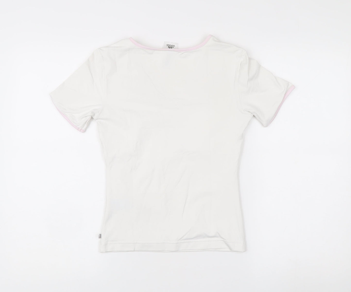 Adidas Womens White Slim Fit V-Neck Activewear T-Shirt Size 10