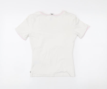 Adidas Womens White Slim Fit V-Neck Activewear T-Shirt Size 10