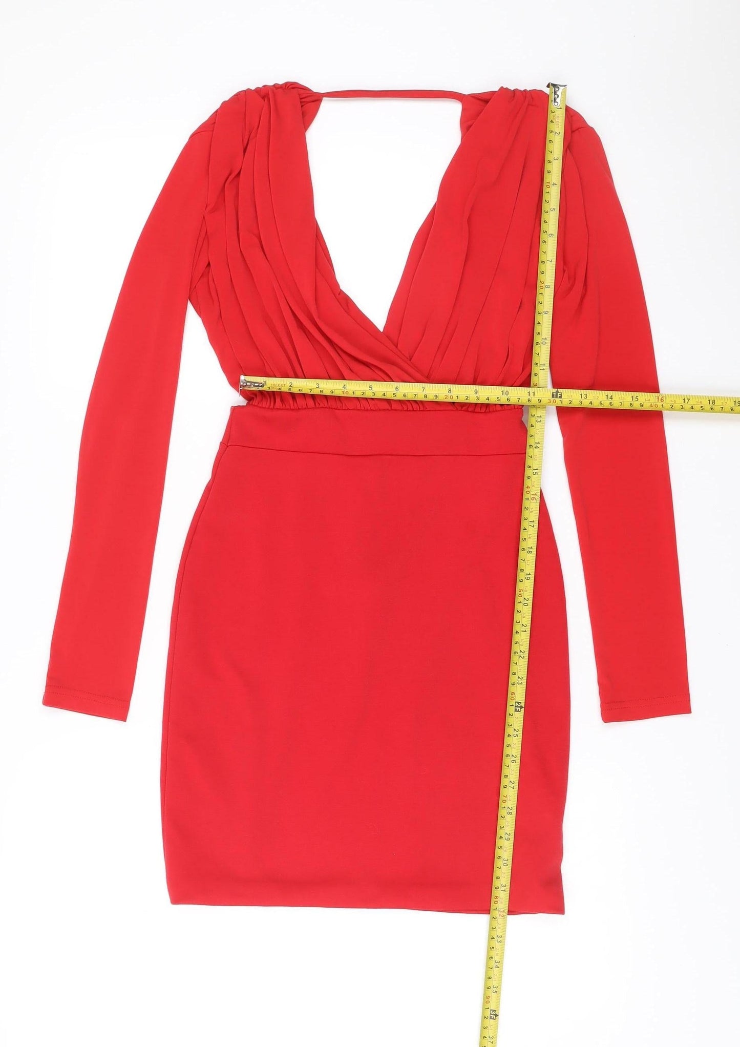 Hedonia Women’s Red Bodycon Mini Dress Size 8 Long Sleeve V-Neck Party