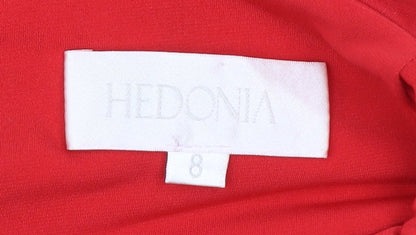 Hedonia Women’s Red Bodycon Mini Dress Size 8 Long Sleeve V-Neck Party