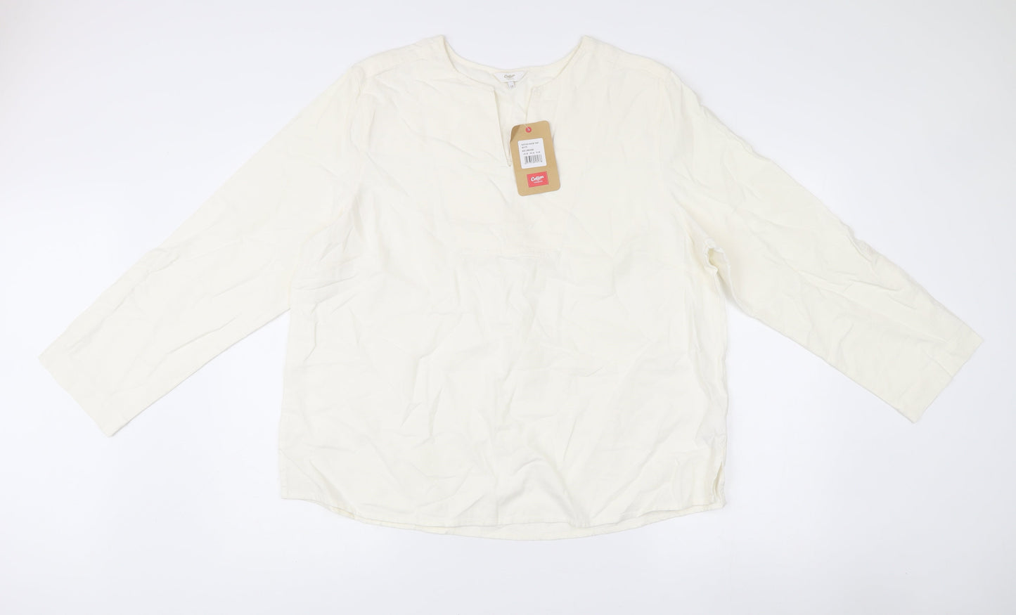 Cotton Traders Women Ivory Linen Blend Tunic Blouse Size 18