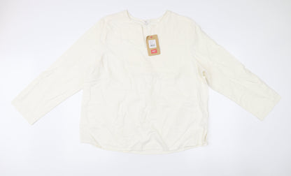 Cotton Traders Women Ivory Linen Blend Tunic Blouse Size 18