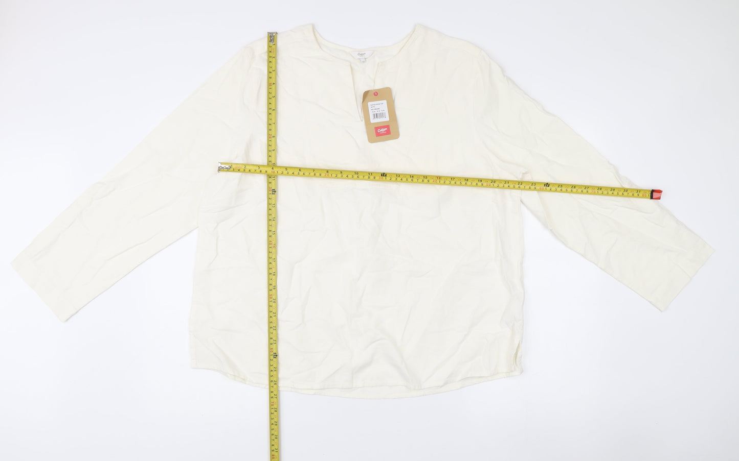 Cotton Traders Women Ivory Linen Blend Tunic Blouse Size 18