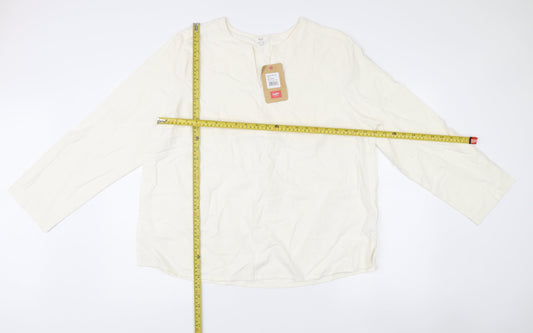 Cotton Traders Women Ivory Linen Blend Tunic Blouse Size 18