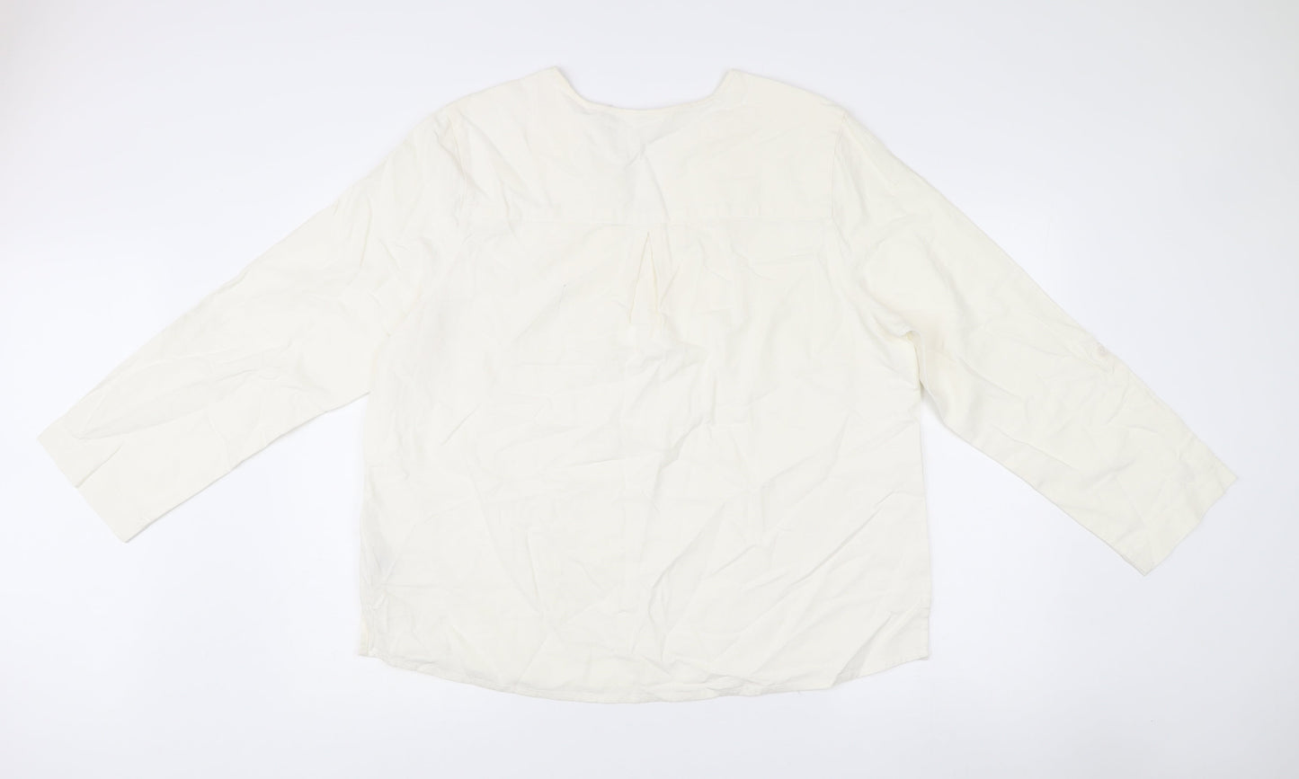 Cotton Traders Women Ivory Linen Blend Tunic Blouse Size 18