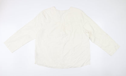 Cotton Traders Women Ivory Linen Blend Tunic Blouse Size 18