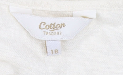 Cotton Traders Women Ivory Linen Blend Tunic Blouse Size 18