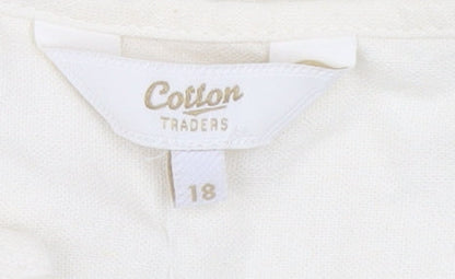 Cotton Traders Women Ivory Linen Blend Tunic Blouse Size 18