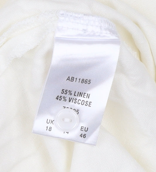 Cotton Traders Women Ivory Linen Blend Tunic Blouse Size 18