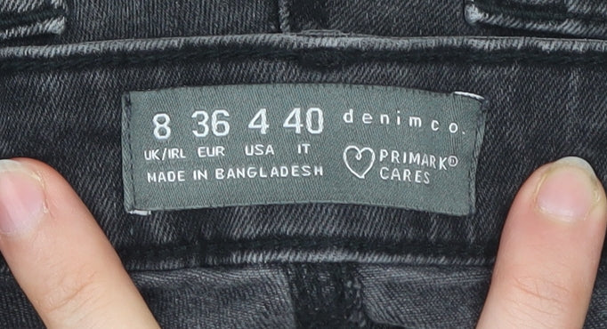 Primark Women Black Denim Cut-Off Shorts Size 8 High Rise