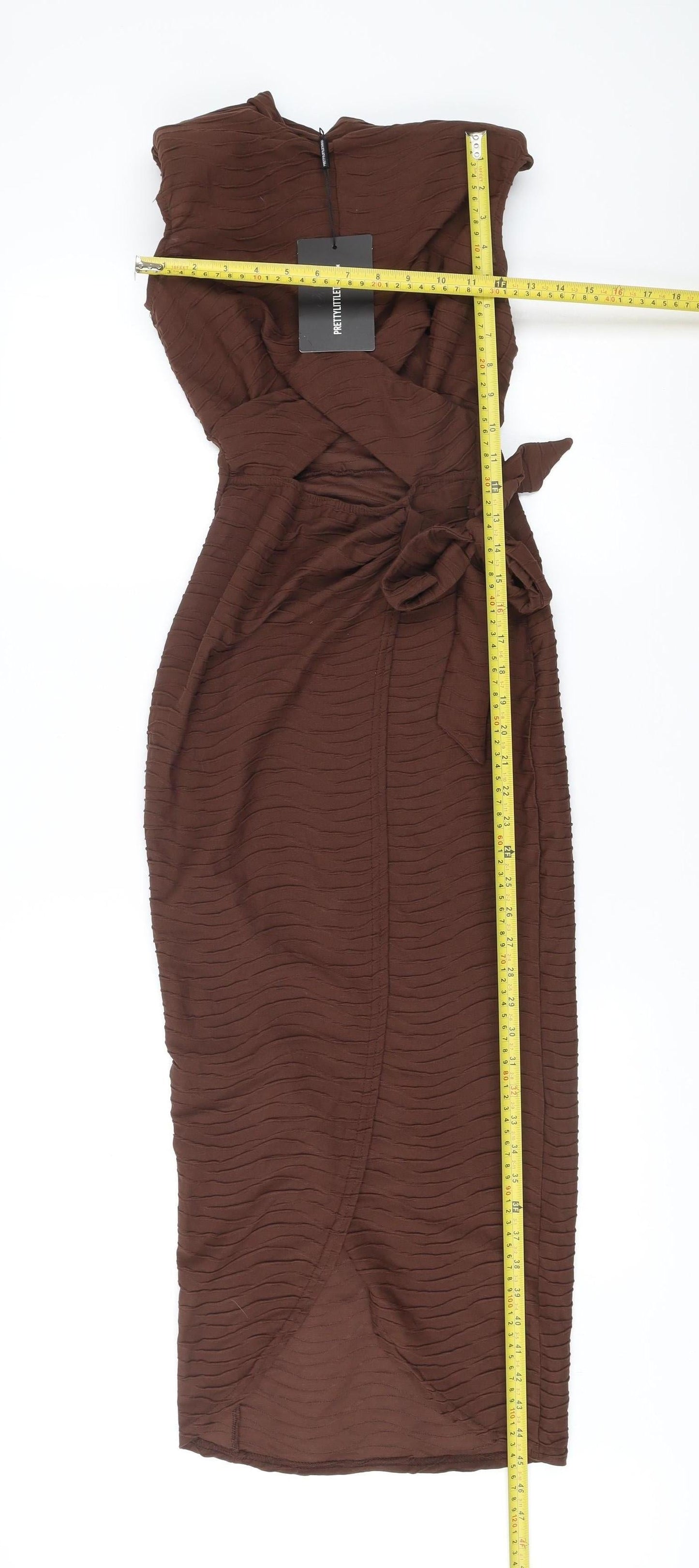 PrettyLittleThing Women’s Brown Midi Wrap Dress Size 6 High Neck