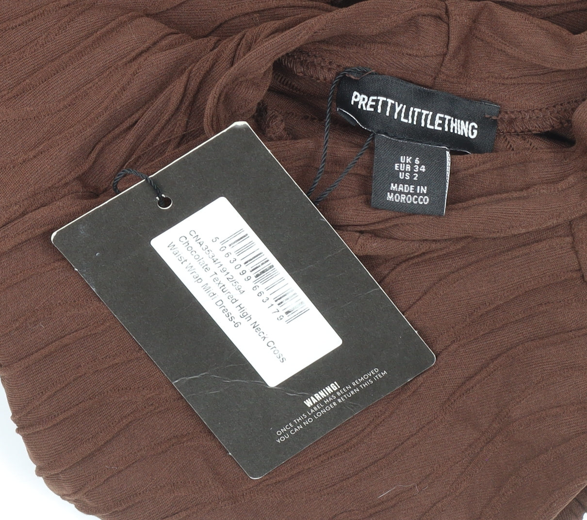 PrettyLittleThing Women’s Brown Midi Wrap Dress Size 6 High Neck