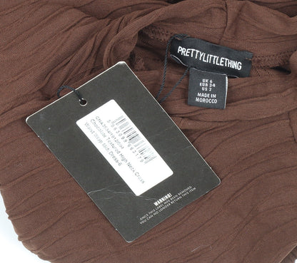 PrettyLittleThing Women’s Brown Midi Wrap Dress Size 6 High Neck