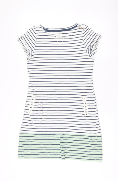 Mantaray Women’s White Blue Green Striped Cotton Shift Dress Size 10