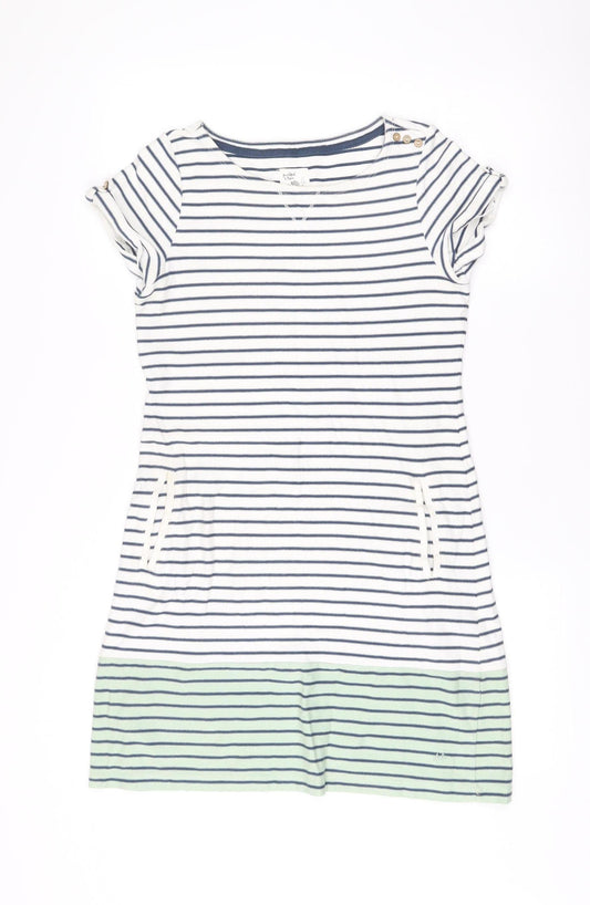 Mantaray Women’s White Blue Green Striped Cotton Shift Dress Size 10