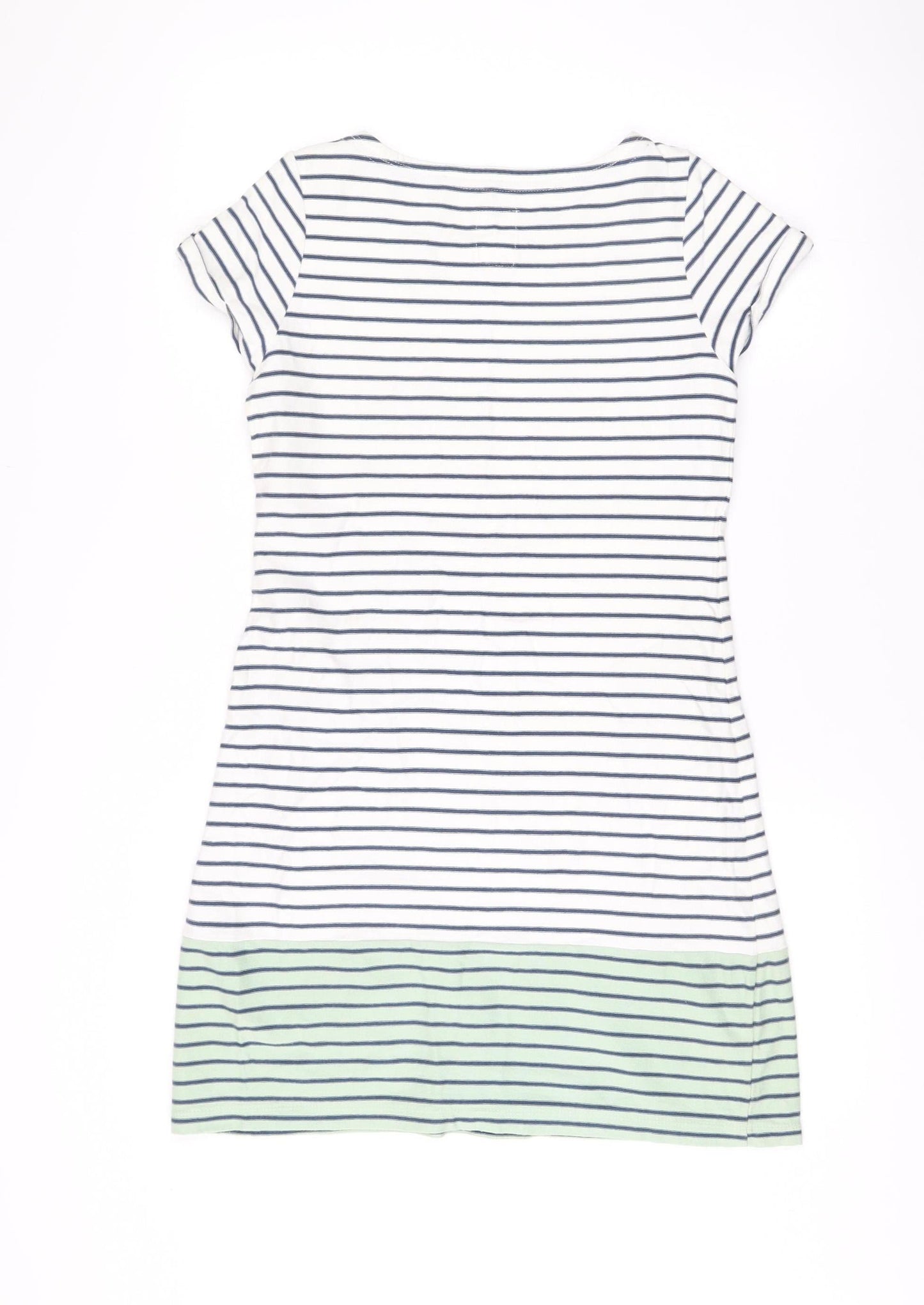 Mantaray Women’s White Blue Green Striped Cotton Shift Dress Size 10