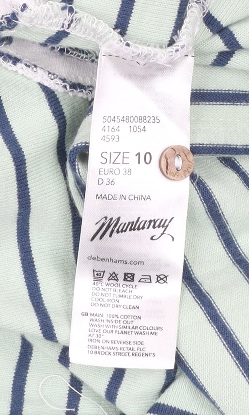 Mantaray Women’s White Blue Green Striped Cotton Shift Dress Size 10