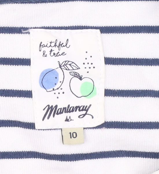Mantaray Women’s White Blue Green Striped Cotton Shift Dress Size 10