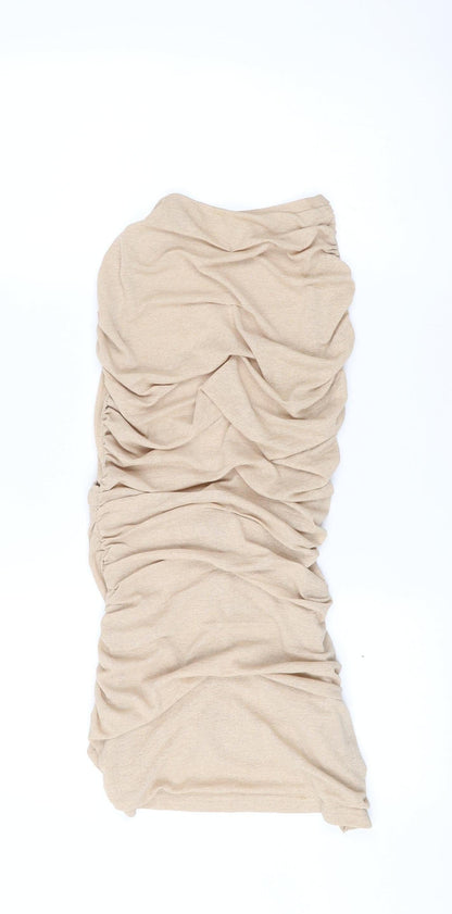 PrettyLittleThing Womens Beige Ruched Bodycon Midi Dress UK 10