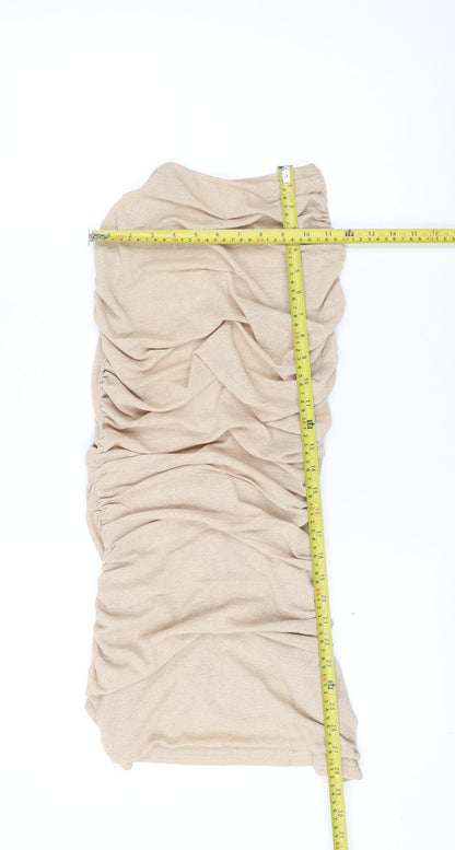 PrettyLittleThing Womens Beige Ruched Bodycon Midi Dress UK 10