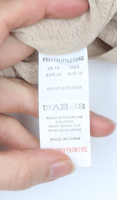 PrettyLittleThing Womens Beige Ruched Bodycon Midi Dress UK 10