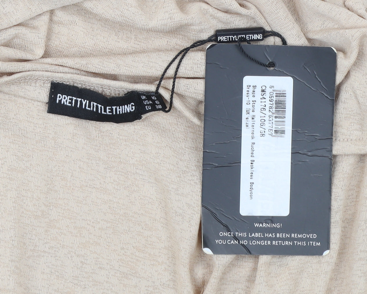 PrettyLittleThing Womens Beige Ruched Bodycon Midi Dress UK 10