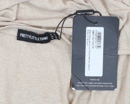 PrettyLittleThing Womens Beige Ruched Bodycon Midi Dress UK 10