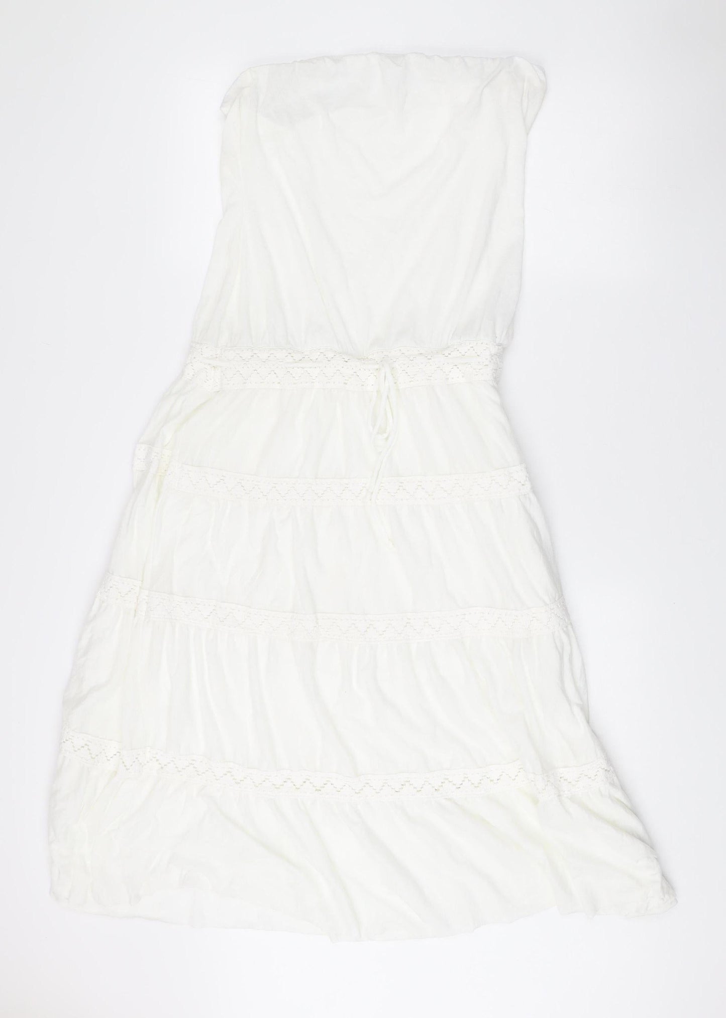 Next Women’s White Strapless Knee Length Summer Dress Size 14