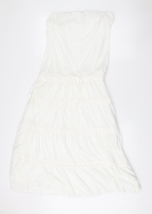 Next Women’s White Strapless Knee Length Summer Dress Size 14