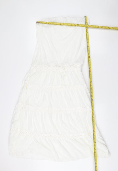 Next Women’s White Strapless Knee Length Summer Dress Size 14