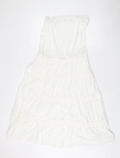 Next Women’s White Strapless Knee Length Summer Dress Size 14