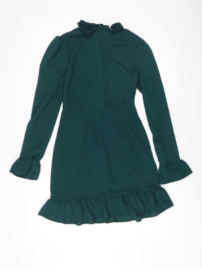 ASOS DESIGN Women’s Green Shift Dress Size 8 Ruffle Hem Long Sleeve
