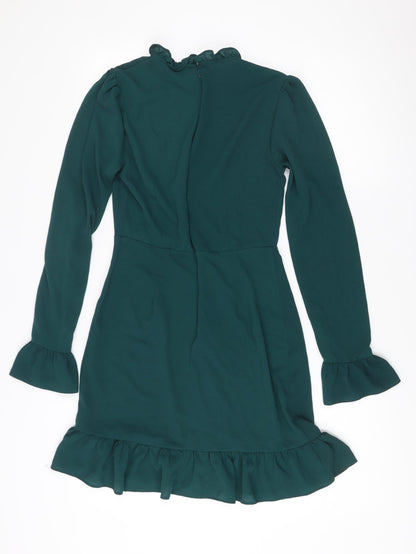 ASOS DESIGN Women’s Green Shift Dress Size 8 Ruffle Hem Long Sleeve
