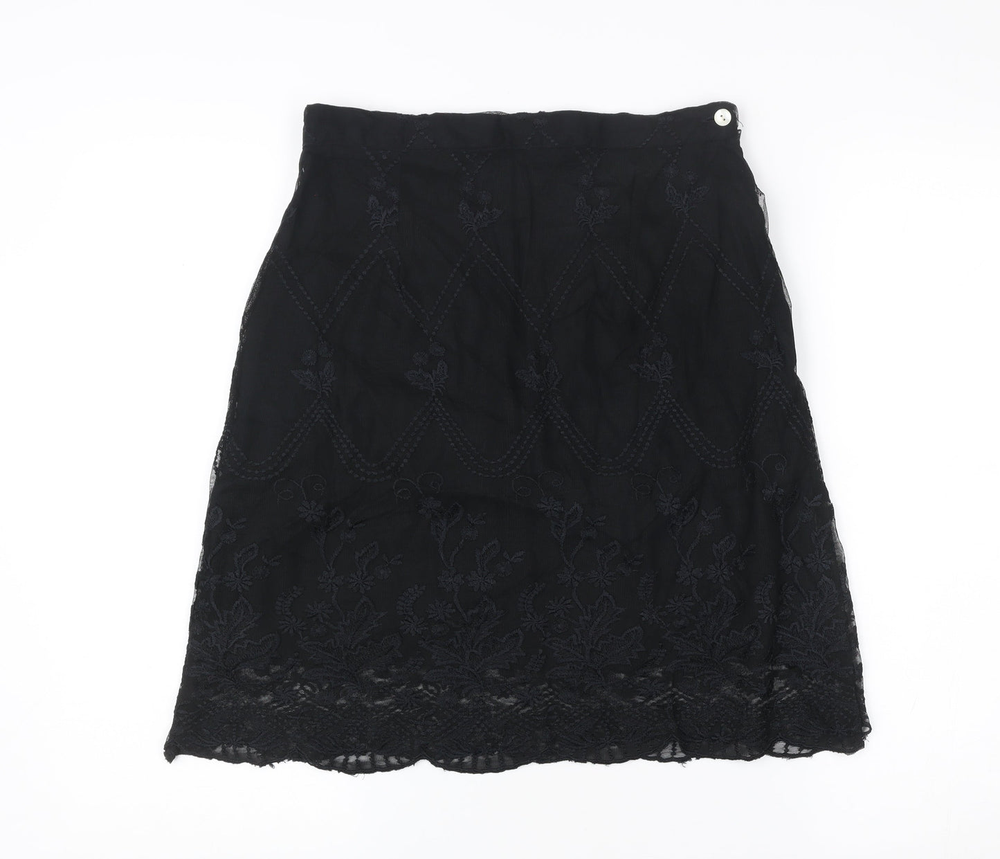 Witty Girl Teens Black Lace Floral Embroidered Knee Length Skirt M