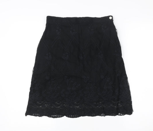 Witty Girl Teens Black Lace Floral Embroidered Knee Length Skirt M