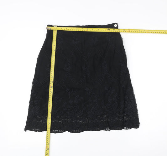 Witty Girl Teens Black Lace Floral Embroidered Knee Length Skirt M