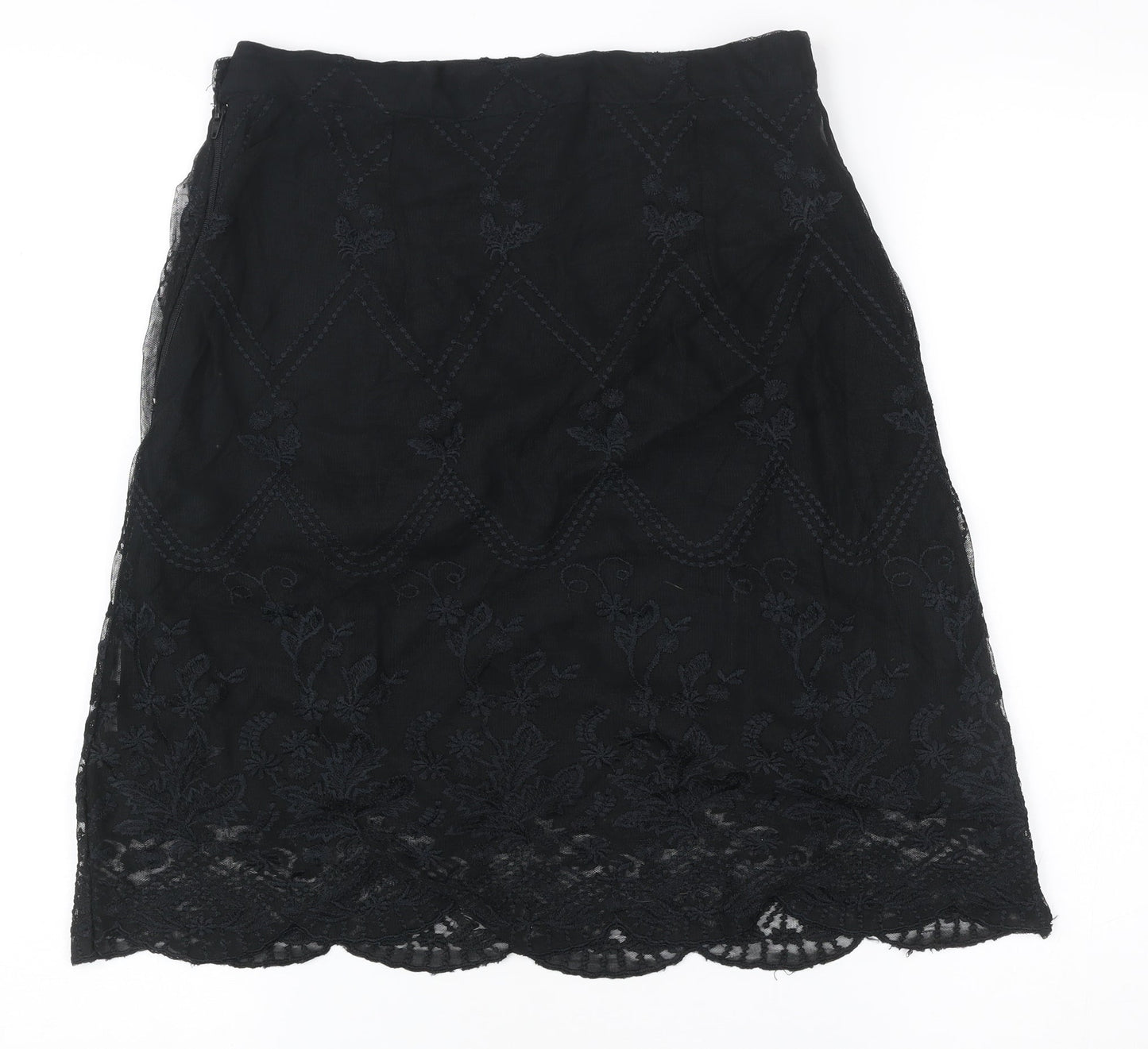 Witty Girl Teens Black Lace Floral Embroidered Knee Length Skirt M