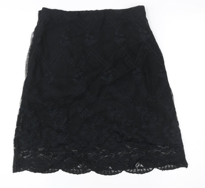 Witty Girl Teens Black Lace Floral Embroidered Knee Length Skirt M
