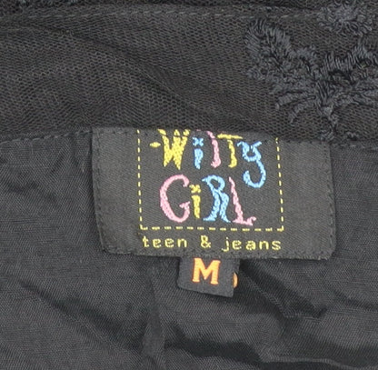 Witty Girl Teens Black Lace Floral Embroidered Knee Length Skirt M