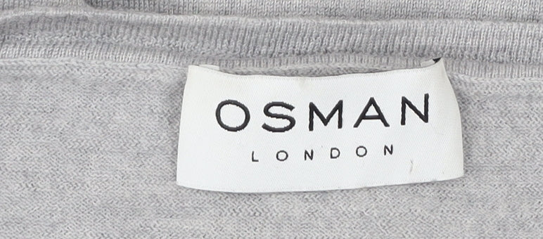Osman London Womens Grey XS Merino Wool Cardigan Crew Neck
