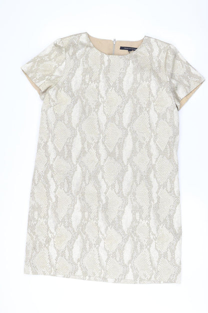 French Connection Women Beige Metallic Shift Dress Size 14 Party Wear