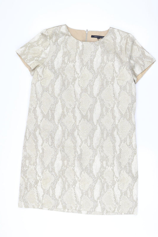 French Connection Women Beige Metallic Shift Dress Size 14 Party Wear