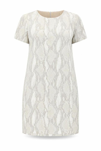 French Connection Women Beige Metallic Shift Dress Size 14 Party Wear