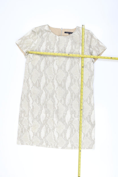 French Connection Women Beige Metallic Shift Dress Size 14 Party Wear