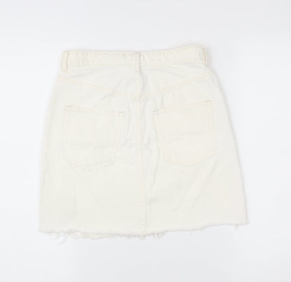 H&M Women Ivory Distressed Denim Skirt Size 10 Short Casual