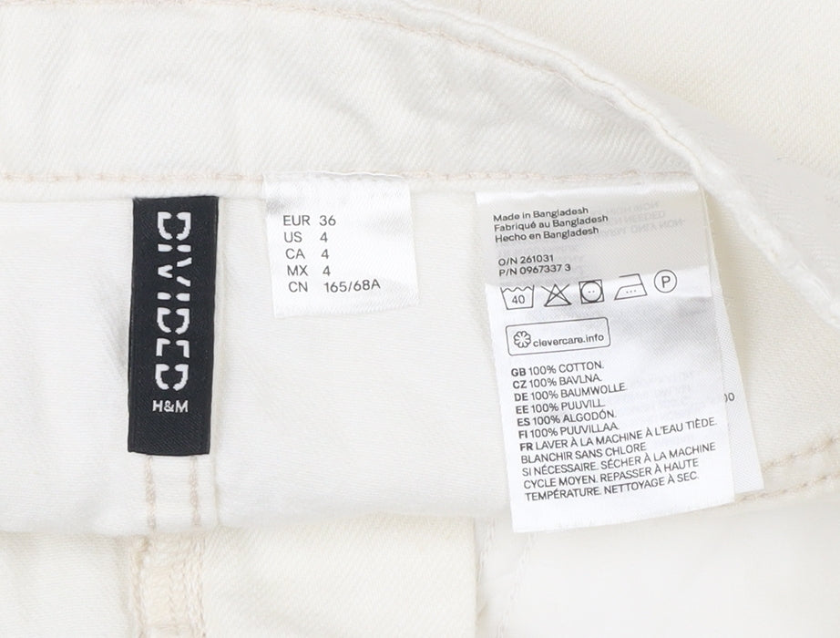 H&M Women Ivory Distressed Denim Skirt Size 10 Short Casual