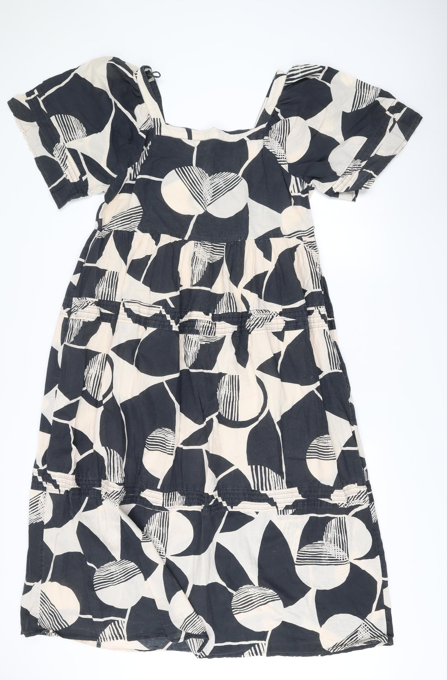 Next Women’s Ivory Black Geometric A-Line Cotton Dress Size 14