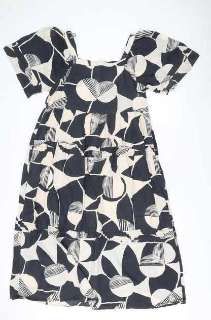 Next Women’s Ivory Black Geometric A-Line Cotton Dress Size 14