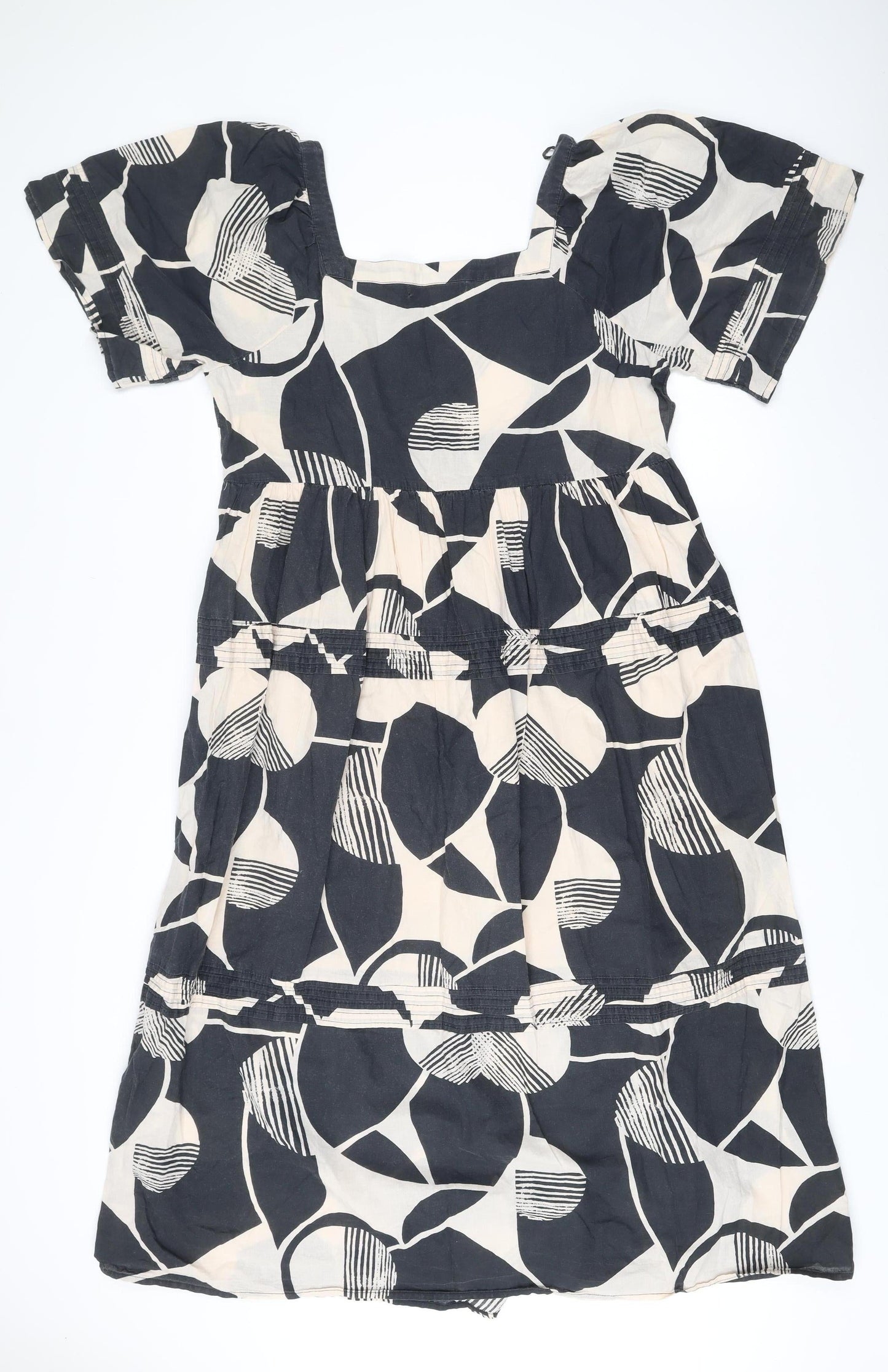 Next Women’s Ivory Black Geometric A-Line Cotton Dress Size 14
