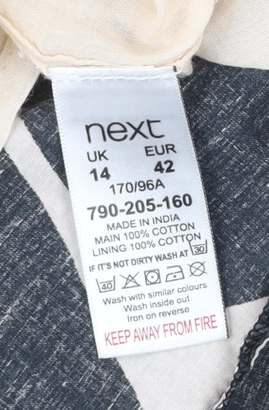 Next Women’s Ivory Black Geometric A-Line Cotton Dress Size 14